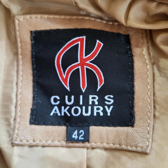 Akoury Vintage Tan Genuine Leather Button Blazer Jacket - Picture 12 of 14